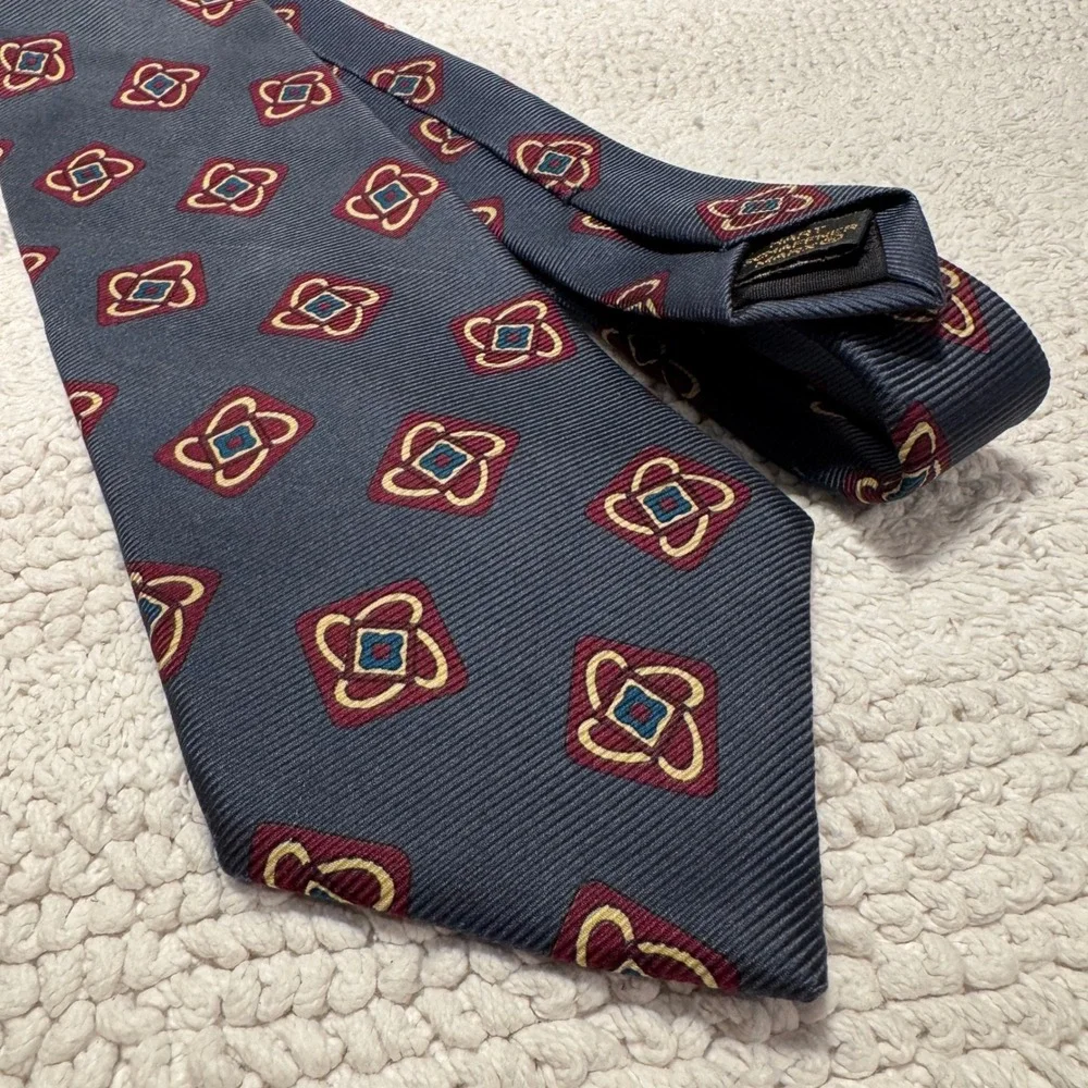 Hart Schaffner Marx Repp Tie Blue Geometric Silk Heritage Professional Old Money